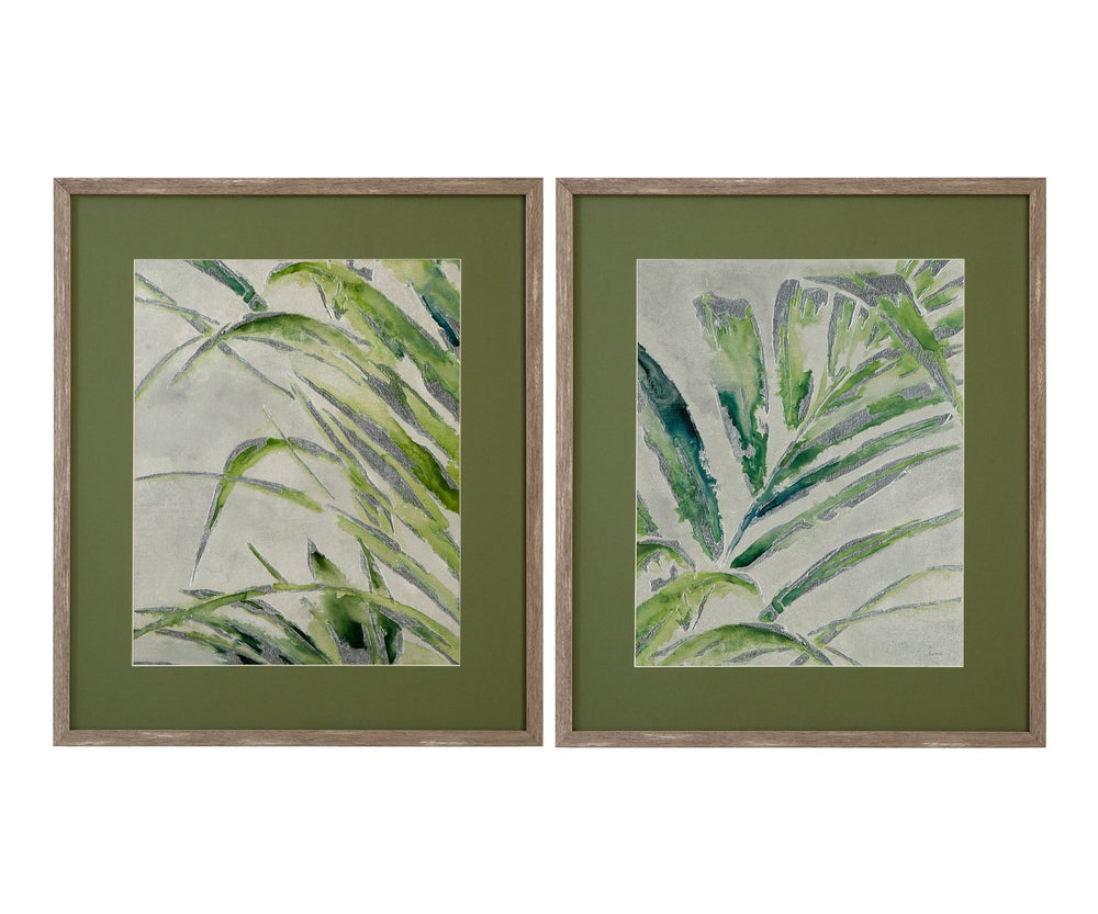Basset Mirror Green Framed Art Print Of Limited Edition Palm Design On Fine Cotton Rag Paper - Perfect Decor! Green Wood Frame,Clear Glass 9902-291b