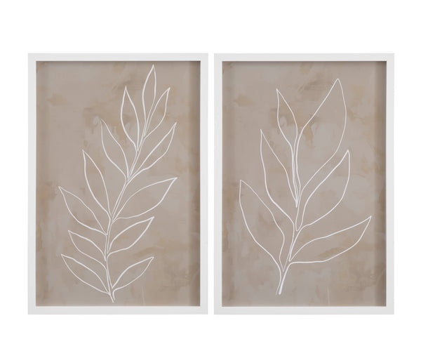 Basset Mirror Leaf Framed Print In Matte White Molding - Elegant Leaf Line Art For Modern Home Décor White Wood Frame,Clear Glass 9902-293a