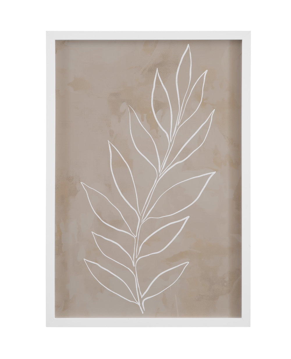 Basset Mirror Leaf Framed Print In Matte White Molding - Elegant Leaf Line Art For Modern Home Décor White Wood Frame,Clear Glass 9902-293a