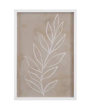 Basset Mirror Leaf Framed Print In Matte White Molding - Elegant Leaf Line Art For Modern Home Décor White Wood Frame,Clear Glass 9902-293a