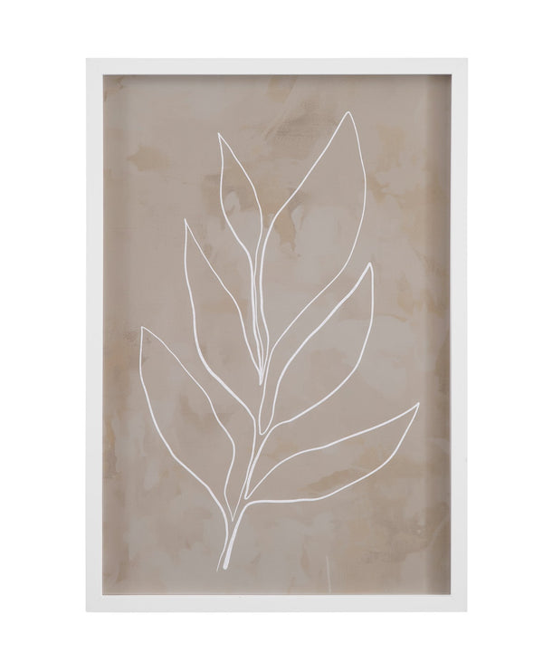 Basset Mirror Leaf Framed Print In Matte White Molding - Elegant Leaf Line Art For Modern Home Décor White Wood Frame,Clear Glass 9902-293b