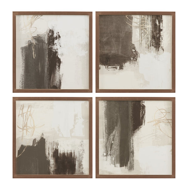 Basset Mirror Neutral Framed Art Set Of 4 - Elegant Dark Walnut Frames With Carbon Black Matboard For Modern Decor Cream Resin 9902-300-000