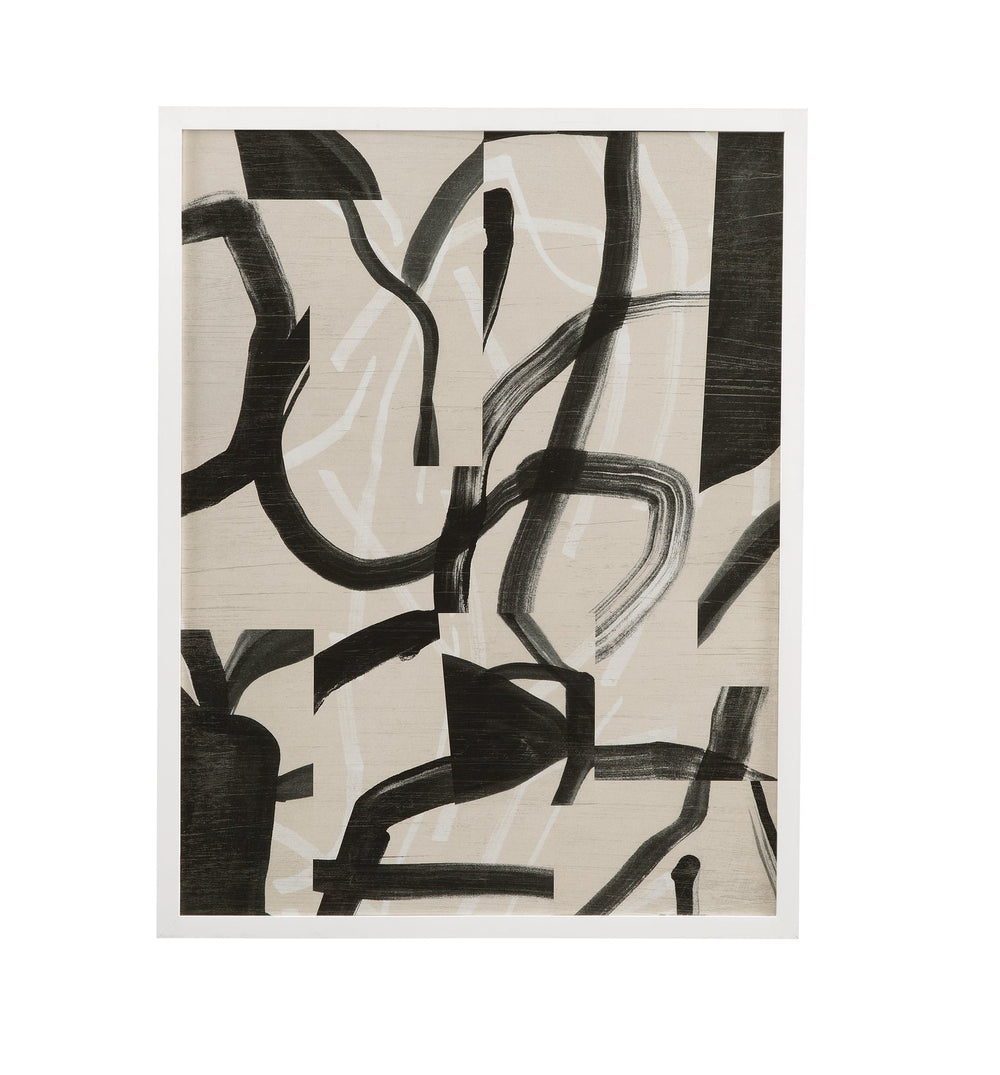 Basset Mirror Ink Framed Print - Artistic Maze Design In Elegant Matte White Frame For Modern Home Decor Gray Wood,Glass,Paper,Foam Core 9902-303b