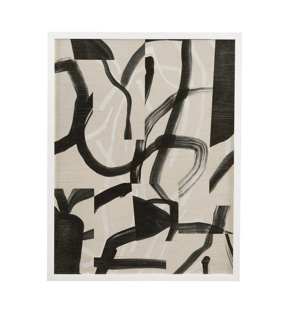 Basset Mirror Ink Framed Print - Artistic Maze Design In Elegant Matte White Frame For Modern Home Decor Gray Wood,Glass,Paper,Foam Core 9902-303b