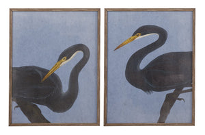 Basset Mirror Bayou Heron Framed Print Set Of 2 - Rustic Barnwood Frame With Textured Finish For Artistic Elegance Blue Wood 9902-326-000