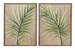 Basset Mirror Burlap Palm Frond Framed Print Set Of 2 - Rustic Brown Barnwood Frames For Tropical Home Decor Green Wood 9902-330-000
