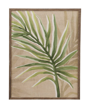 Basset Mirror Burlap Framed Print With Rustic Barnwood Frame - Elegant Palm Frond Artwork For Home Decor Green Wood,Glass,Paper,Foam Core 9902-330b