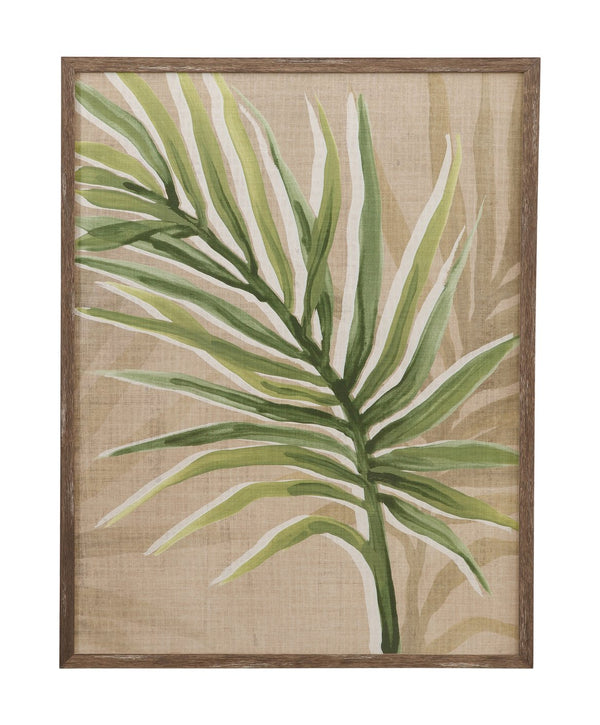 Basset Mirror Burlap Framed Print With Rustic Barnwood Frame - Elegant Palm Frond Artwork For Home Decor Green Wood,Glass,Paper,Foam Core 9902-330b