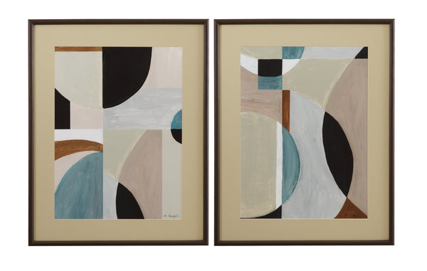 Basset Mirror Curved Vision Framed Print Set Of 2 - Artist-signed, Elegant Wood Frame With Celery Matboard Finish Brown Wood 9902-332-000