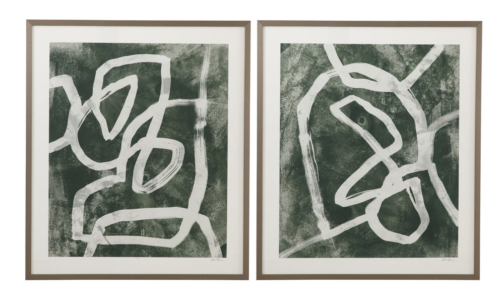 Basset Mirror Chalk Line Framed Prints Set Of 2 In Elegant Pewter Shadow Box Molding For Stylish Home Decor Green Wood 9902-333-000