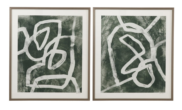 Basset Mirror Chalk Line Framed Prints Set Of 2 In Elegant Pewter Shadow Box Molding For Stylish Home Decor Green Wood 9902-333-000