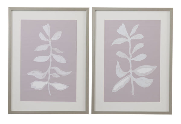 Basset Mirror Fresh Leaves Framed Print Set Of 2 - Elegant Silver Shadow Box With Pure White Mat For Stunning Decor White Wood 9902-339-000