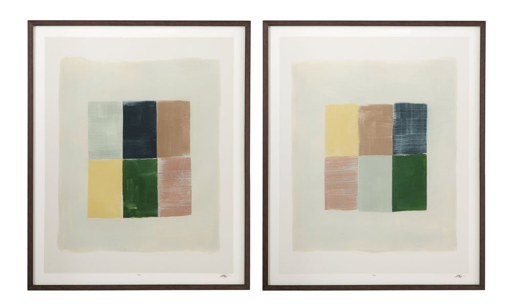 Basset Mirror Sunny Patchwork Framed Prints Set Of 2 - Limited Edition Artworks On Fine Cotton Rag Paper Green Wood 9902-340-000