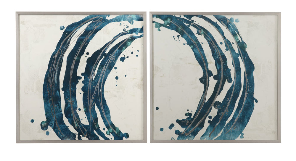 Basset Mirror Embellished Blue Circle Art Prints S/2 - Limited Edition Framed Wall Decor In Silver Frame Blue Wood,Glass 9902-341-000