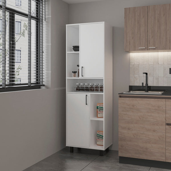 English Elm Bentonia Pantry Cabinet White – Engineered Wood, Adjustable Shelves, Slim 43.7" L x 20.5" W storage B092P315580