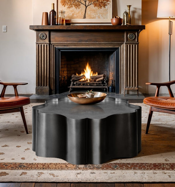 Meridian Furniture Eloise Sculptural Coffee Table with Artistic Base Detail for Stylish Modern Living Rooms Black Iron 99022Black-CT