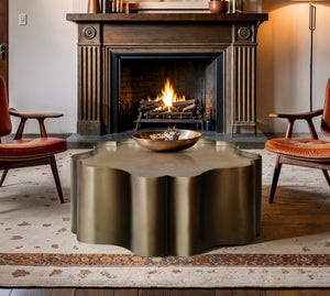 Meridian Furniture Eloise Sculptural Coffee Table with Artistic Base Detail for Stylish Modern Living Rooms Brass Iron 99022Gold-CT