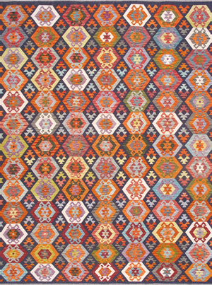 Pasargad Home Kilim Collection Handcrafted Reversible Wool Area Rug For Timeless Elegance   990247 8.06x11