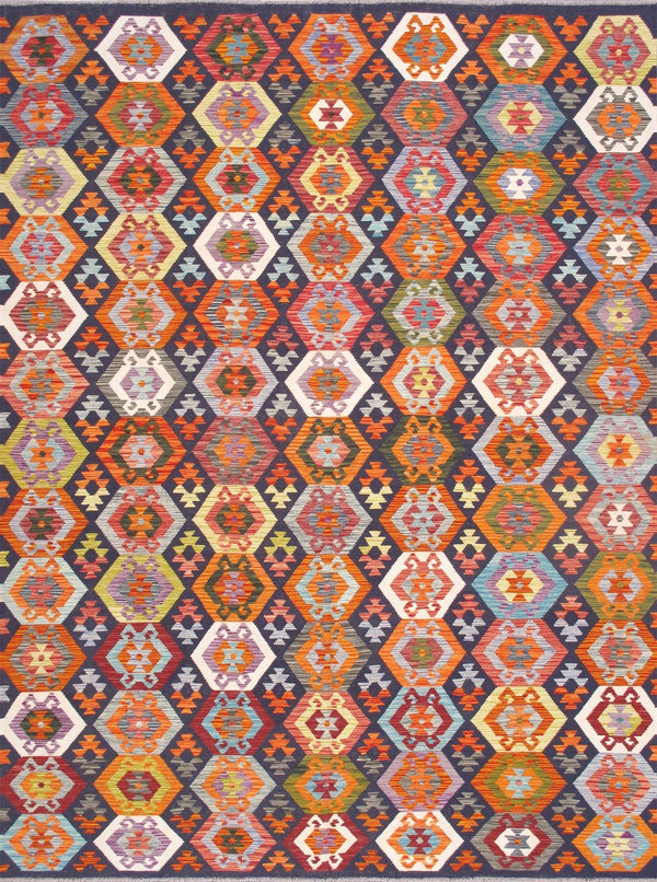 Pasargad Home Kilim Collection Handcrafted Reversible Wool Area Rug For Timeless Elegance   990247 8.06x11