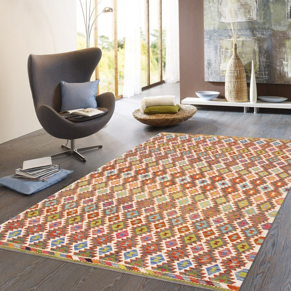 Pasargad Home Kilim Collection Handcrafted Reversible Wool Area Rug For Timeless Elegance   990248 7x10