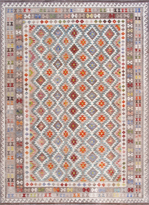Pasargad Home Kilim Collection Handcrafted Reversible Wool Area Rug For Timeless Elegance   990254 8x11