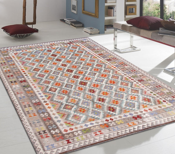 Pasargad Home Kilim Collection Handcrafted Reversible Wool Area Rug For Timeless Elegance   990254 8x11