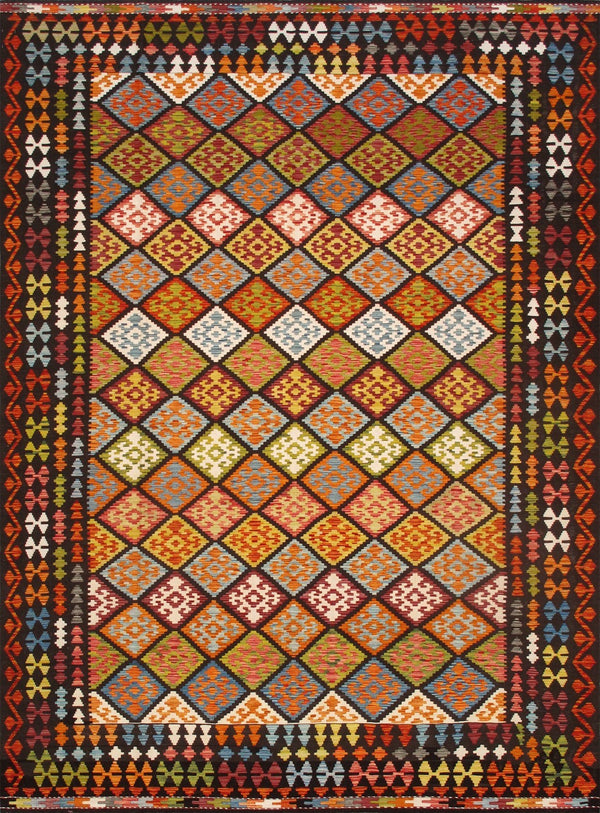 Pasargad Home Kilim Collection Handcrafted Reversible Wool Area Rug For Timeless Elegance   990256 8x11