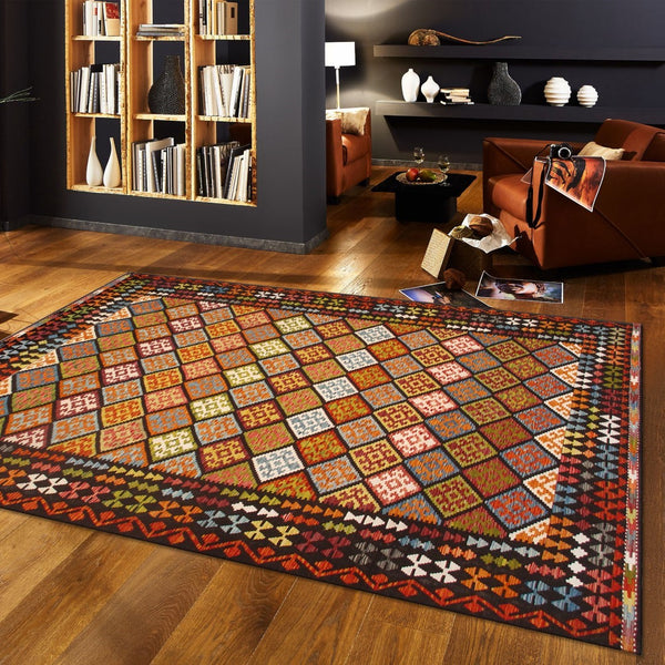 Pasargad Home Kilim Collection Handcrafted Reversible Wool Area Rug For Timeless Elegance   990256 8x11
