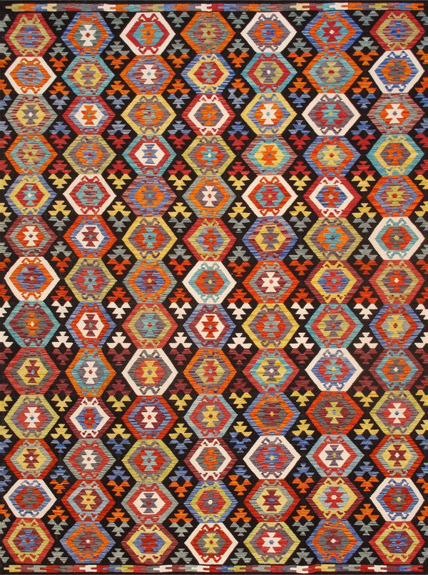 Pasargad Home Kilim Collection Handcrafted Reversible Wool Area Rug For Timeless Elegance   990258 8x11