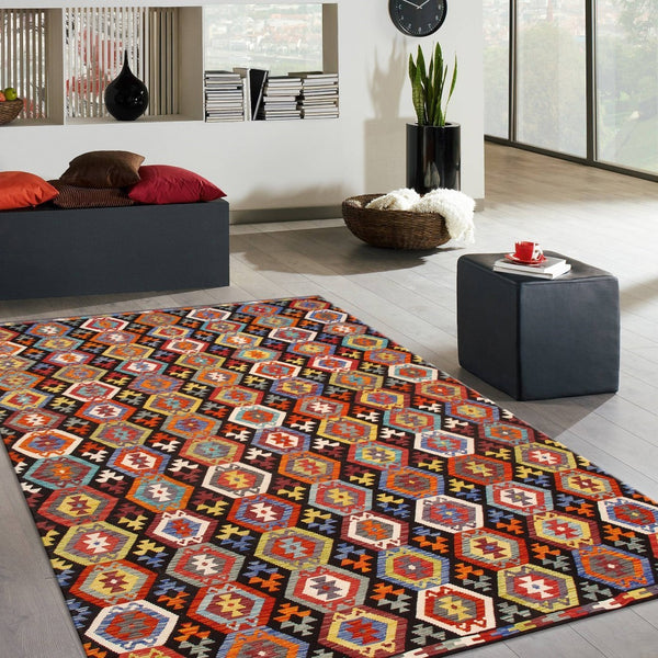 Pasargad Home Kilim Collection Handcrafted Reversible Wool Area Rug For Timeless Elegance   990258 8x11