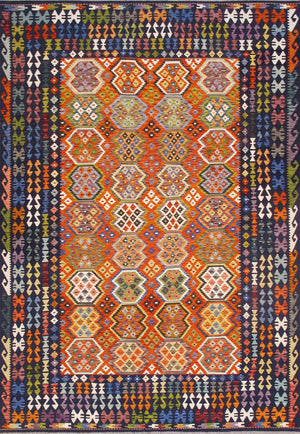 Pasargad Home Kilim Collection Handcrafted Reversible Wool Area Rug For Timeless Elegance   990259 8x11