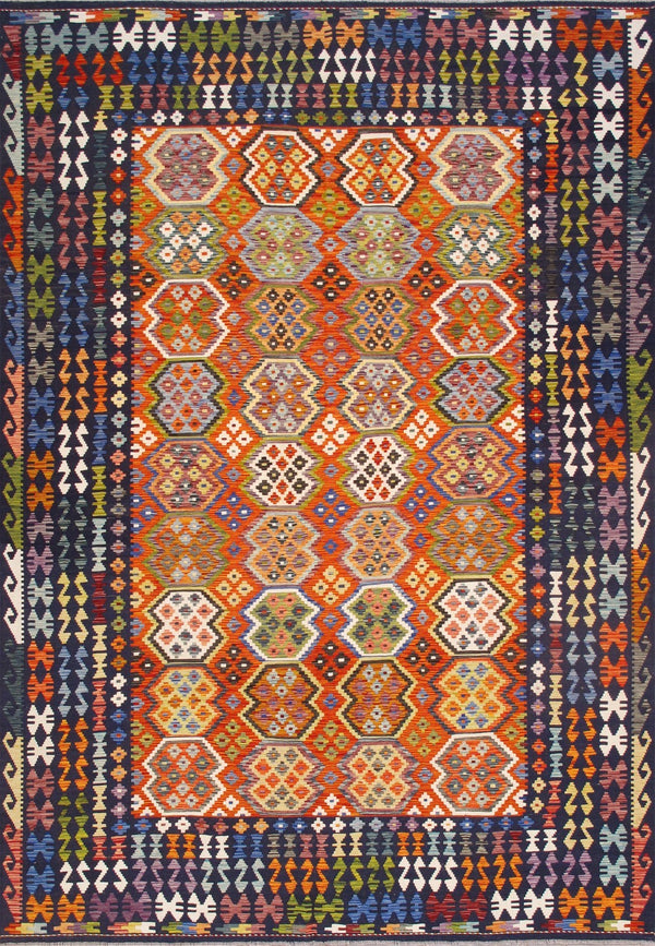 Pasargad Home Kilim Collection Handcrafted Reversible Wool Area Rug For Timeless Elegance   990259 8x11