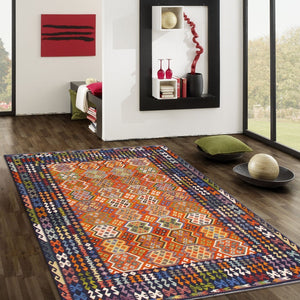 Pasargad Home Kilim Collection Handcrafted Reversible Wool Area Rug For Timeless Elegance   990259 8x11