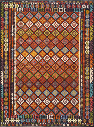 Pasargad Home Kilim Collection Handcrafted Reversible Wool Area Rug For Timeless Elegance   990261 8.06x11.06