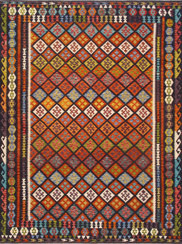Pasargad Home Kilim Collection Handcrafted Reversible Wool Area Rug For Timeless Elegance   990261 8.06x11.06