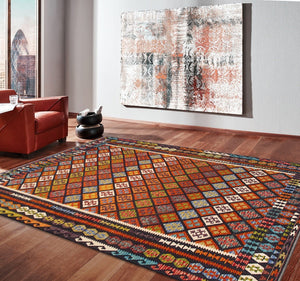 Pasargad Home Kilim Collection Handcrafted Reversible Wool Area Rug For Timeless Elegance   990261 8.06x11.06