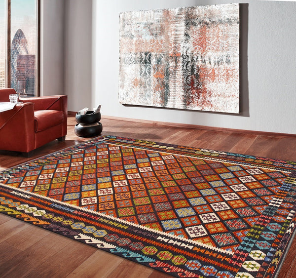 Pasargad Home Kilim Collection Handcrafted Reversible Wool Area Rug For Timeless Elegance   990261 8.06x11.06