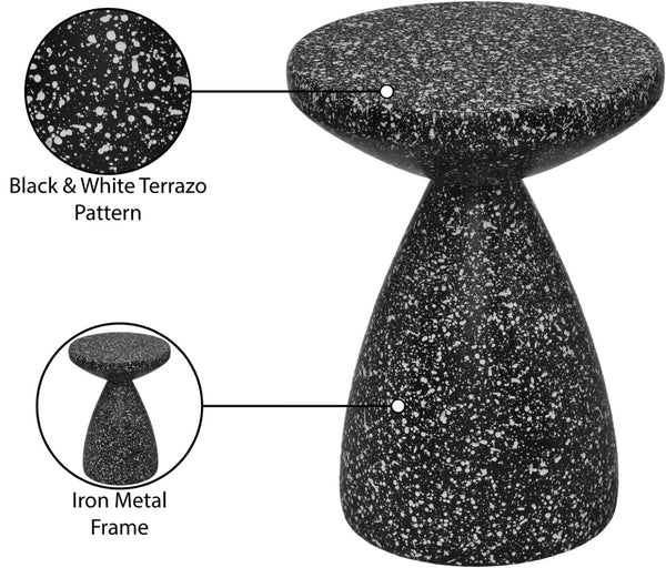 Meridian Furniture Anika Sculptural End Table with Geometric Open Frame for Modern Living and Bedroom Spaces Black Iron Terrazzo 99027Black-ET