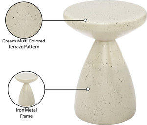 Meridian Furniture Anika Sculptural End Table with Geometric Open Frame for Modern Living and Bedroom Spaces Cream Iron Terrazzo 99027Cream-ET