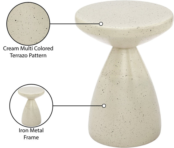 Meridian Furniture Anika Sculptural End Table with Geometric Open Frame for Modern Living and Bedroom Spaces Cream Iron Terrazzo 99027Cream-ET