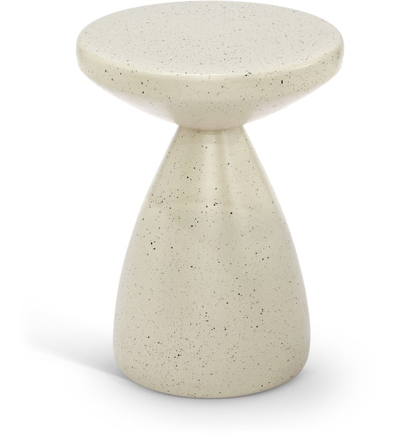Meridian Furniture Anika Sculptural End Table with Geometric Open Frame for Modern Living and Bedroom Spaces Cream Iron Terrazzo 99027Cream-ET