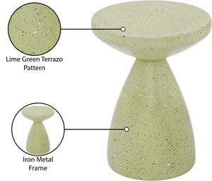 Meridian Furniture Anika Sculptural End Table with Geometric Open Frame for Modern Living and Bedroom Spaces Green Iron Terrazzo 99027Green-ET