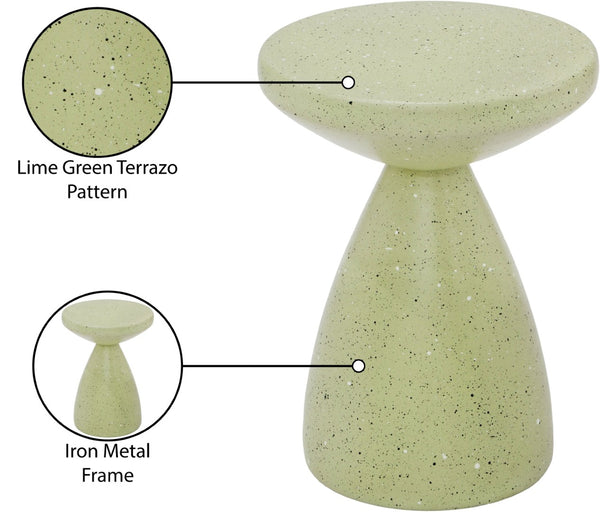 Meridian Furniture Anika Sculptural End Table with Geometric Open Frame for Modern Living and Bedroom Spaces Green Iron Terrazzo 99027Green-ET