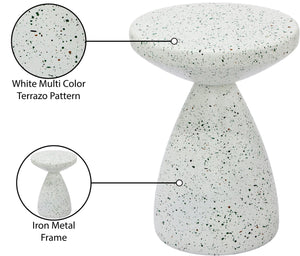Meridian Furniture Anika Sculptural End Table with Geometric Open Frame for Modern Living and Bedroom Spaces White Iron Terrazzo 99027White-ET