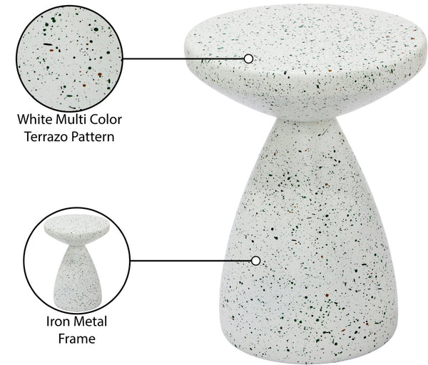 Meridian Furniture Anika Sculptural End Table with Geometric Open Frame for Modern Living and Bedroom Spaces White Iron Terrazzo 99027White-ET