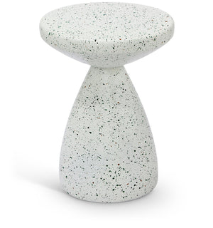 Meridian Furniture Anika Sculptural End Table with Geometric Open Frame for Modern Living and Bedroom Spaces White Iron Terrazzo 99027White-ET