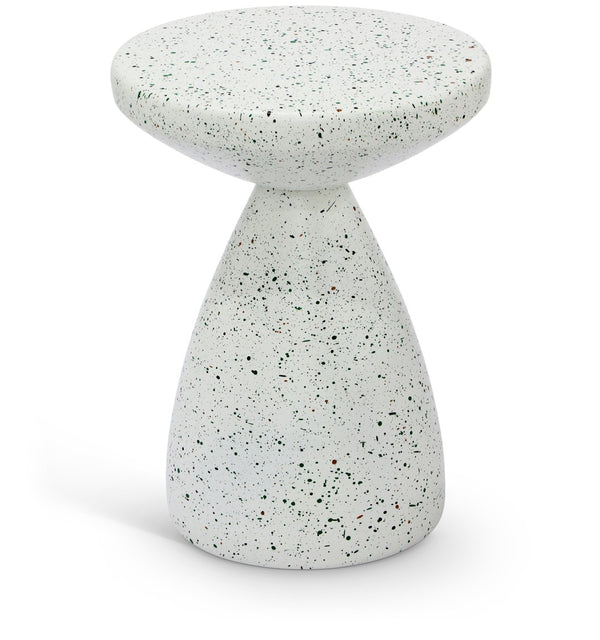 Meridian Furniture Anika Sculptural End Table with Geometric Open Frame for Modern Living and Bedroom Spaces White Iron Terrazzo 99027White-ET