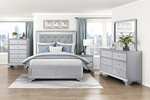 English Elm Silver Metallic Glam Nightstand with Two Embossed Drawers and Diamond Acrylic Knobs B011P474231
