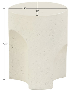 Meridian Furniture Olira Sculptural Concrete Fiberglass End Table for Indoor Outdoor Patio Living Spaces Cream 99028Cream-ET