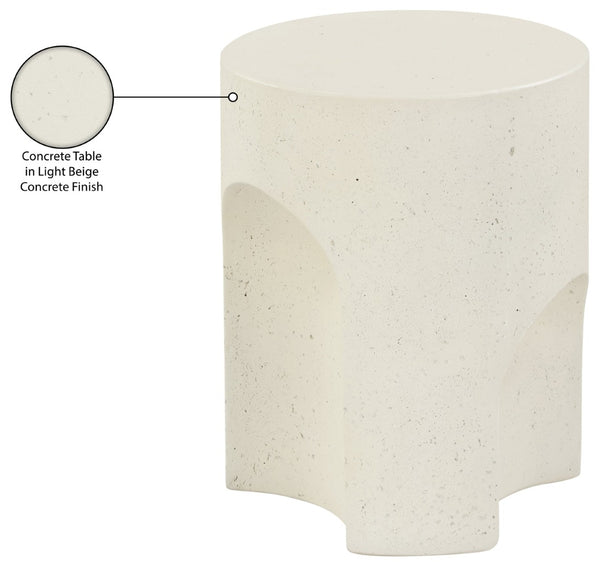 Meridian Furniture Olira Sculptural Concrete Fiberglass End Table for Indoor Outdoor Patio Living Spaces Cream 99028Cream-ET